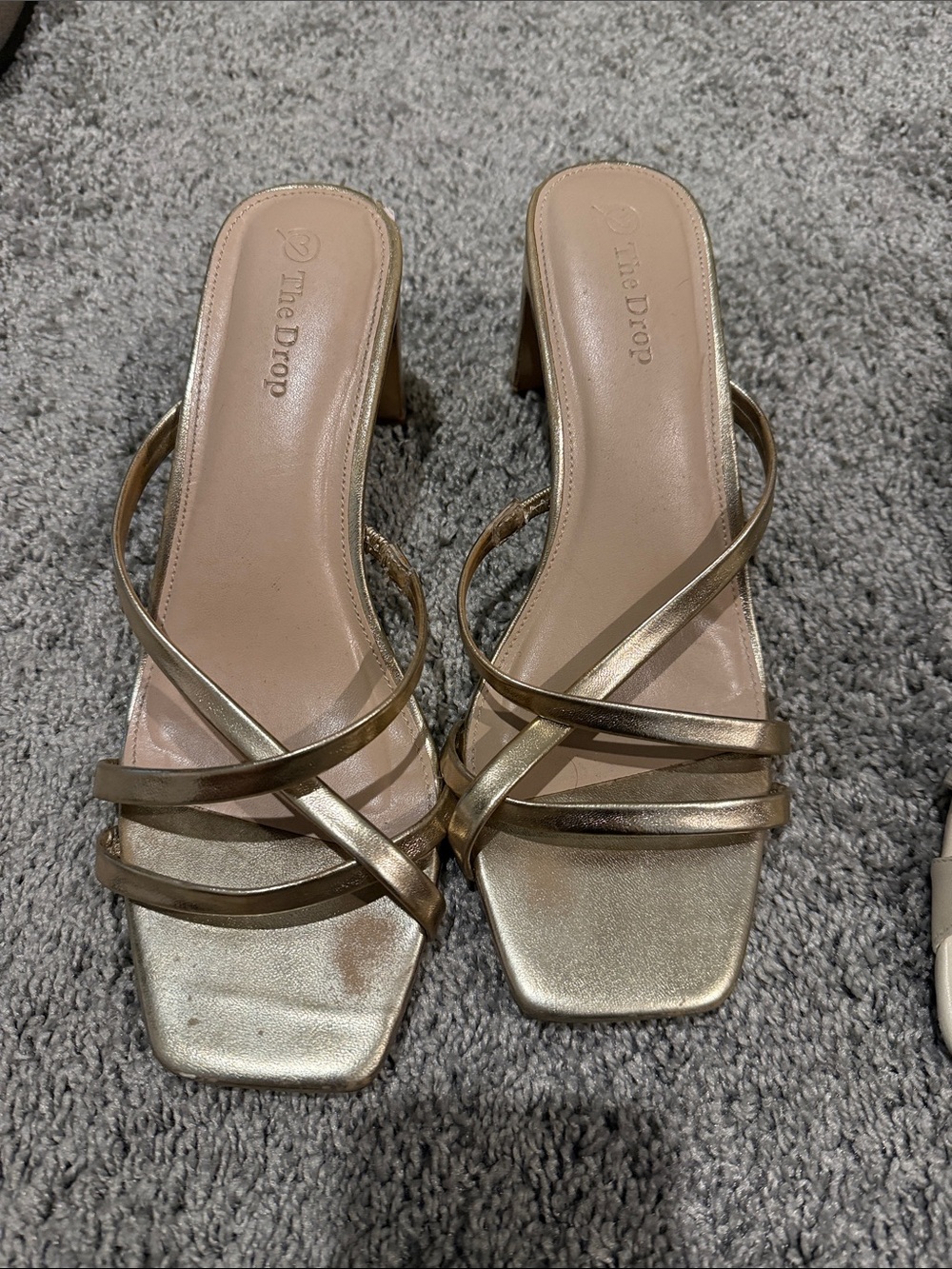 Women's Gold Strappy Block Heel Sandals